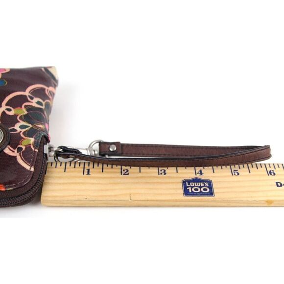 Fossil Key-Per COATED BROWN CANVAS FLORAL PRINT ID BILL CARD ZIP WALLET WRISTLET - Picture 9 of 9